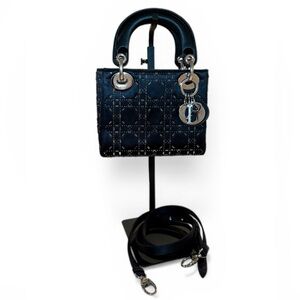 Lady Dior Bag Crystal Embellished Cannage Quilt Satin Mini *AUTHENTICATED*